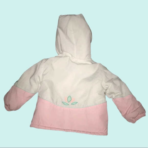 Vintage Baby Fleece lined Coat 12/24 months Pink White Tulip flowers - Picture 3 of 12